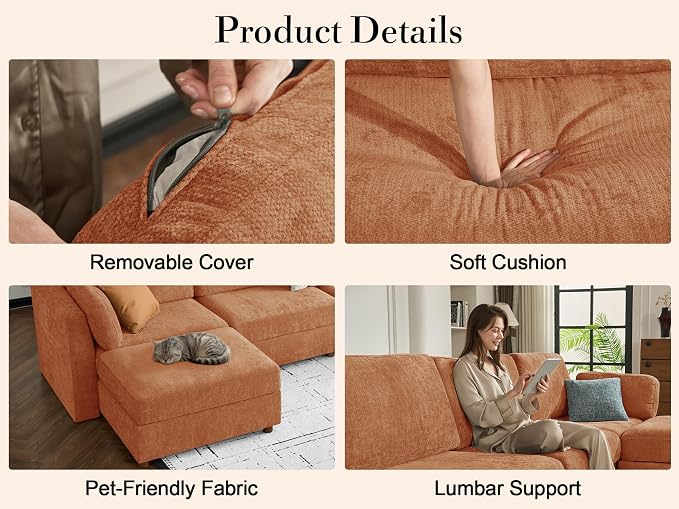 Oversized Modular Sectional Sleeper Sofa, Solid Wood Frame, Removable Washable - Image 7