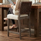 27-Inch Midcentury Modern Counter Stools, Wooden Wicker Stool Chairs - Image 4