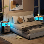LOAKEKEL Night Stand with Charging Station and LED, Bedside Table with USB - Image 2