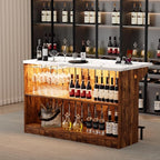 Home Bar Unit with LED Lights and Charging Station, Imitation Marble Mini - Image 9
