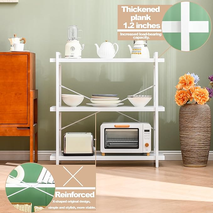 HCHQHS Bookshelf, 3-Tier Industrial Bookcase, Freestanding Horizontal - Image 5