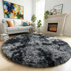 Amdrebio Tie-Dyed Dark Grey Round Area Rug 5Ft by Amdrebio