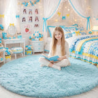 Amdrebio Light Blue Round Circle Area Rug 6Ft by Amdrebio
