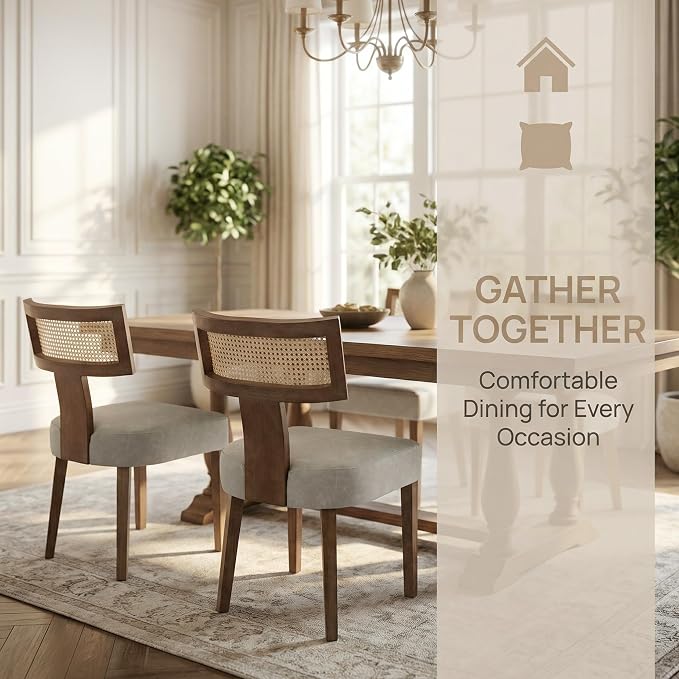 HNY Mid Century Modern Rattan Dining Chairs Set of 6, Farmhouse PU Leather - Image 4
