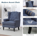 Accent Chair Set of 2, Mid Century Modern Fabric Wingback Chair, Upholstered - Image 5