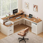 YOMILUVE 63" Farmhouse L Shaped Executive Desk by YomiluveDesign