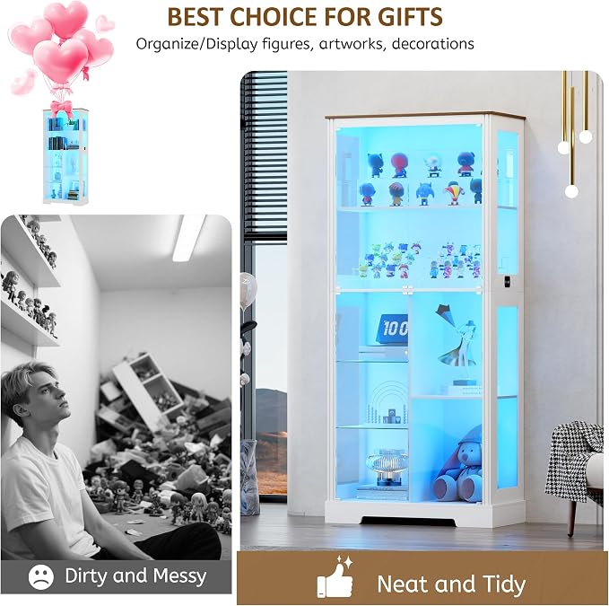 Lvifur Display Cabinet with Glass Doors, Modern Curio Cabinet with 3 Color - Image 6