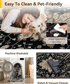RELEANY Area Rugs Square 8ft Washable Non-Slip, Floral Vintage Distress Print - Image 4