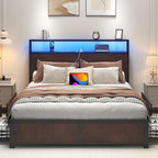 Lifezone Full Bed Frame with 2-Tier Storage Headboard, Metal Platform Bed Frame - Image 3
