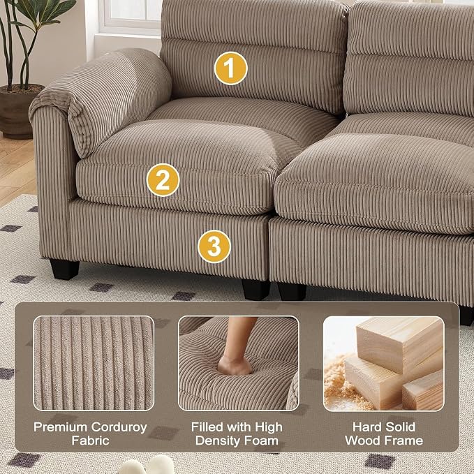HAOMARKETS Corduroy 3-Piece Sofa Set, Upholstered Ottoman and Accent Chair Sofa - Image 3