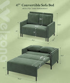 Welzona 47.2" Convertible Sofa Bed Couch, Comfy Corduroy Loveseat Sleeper Sofa - Image 2