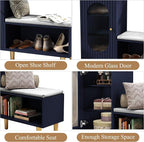 HLR Storage Bench with Glass Door&Shelf, Modern Entryway Shoe Cabinet Bench - Image 7