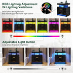 Nightstand with Wireless Charging Station, Bedroom Bedside Table with RGB Lights - Image 4