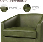 Swivel Barrel Accent Chairs Set of 2, Round Faux Leather Living Room Arm Chairs - Image 3