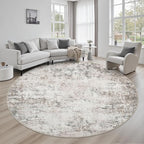 Round Area Rug for Living Room: 8 ft Washable Modern Abstract Soft Thin Rug by FXRHLP