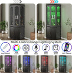 Gyfimoie Corner Bar Cabinet w/LED Lights, Tall Modern Wine Cabinet - Image 5
