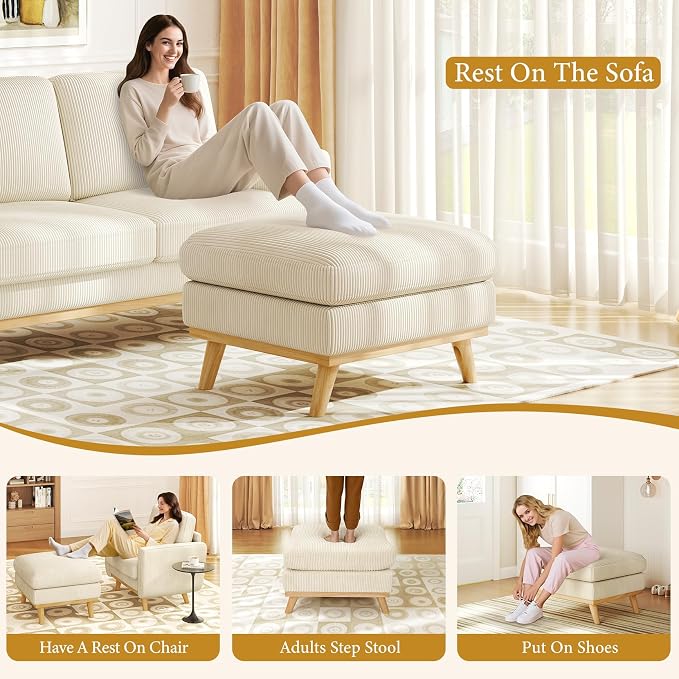 Vesgantti Large Ottoman for Modular Sofa, 29.5" Corduroy Pouf Ottoman - Image 6