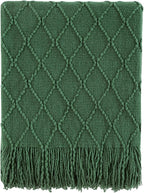 BOURINA Green Throw Blanket 50x60 Inches Throw Textured Solid Soft Sofa Couch by BOURINA