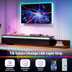 Extendable TV Stand with LED Lights, Modern TV Console with 3 Drawers, Wooden - Image 3