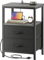 Huuger Nightstand with Charging Station, Side Table with Fabric Drawers - Image 9