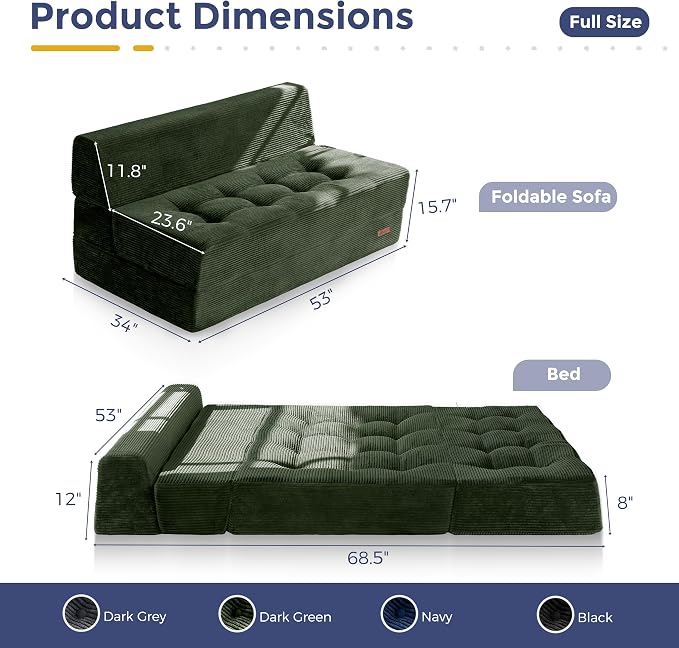 MAXYOYO 8" Folding Sofa Bed, Fold Out Chair Bed Sleeper Chair, Convertible - Image 2