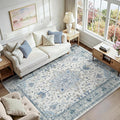 RELEANY Area Rugs 7'x9' Washable Non-Slip, Floral Vintage Distress Print by RELEANY