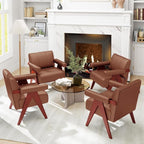 STHOUYN Brown Leather Accent Chairs Set of 2, Mid Century Modern Chair Set of 2 - Image 8