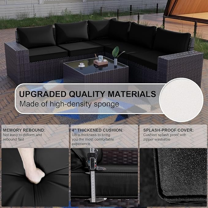 Kullavik Outdoor Patio Furniture Set 6 Pieces Sectional Rattan Sofa Set Brown - Image 3