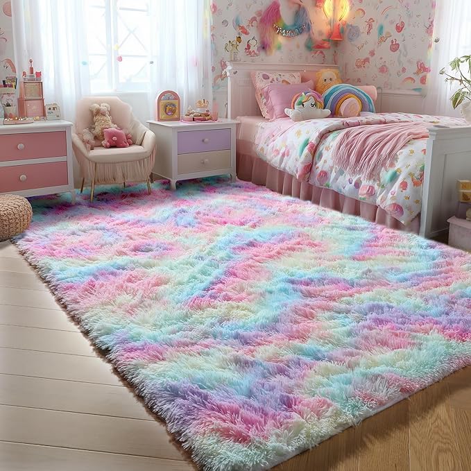 PAGISOFE 4x6 Rainbow Fluffy Soft Plush Area Rugs - Image 4