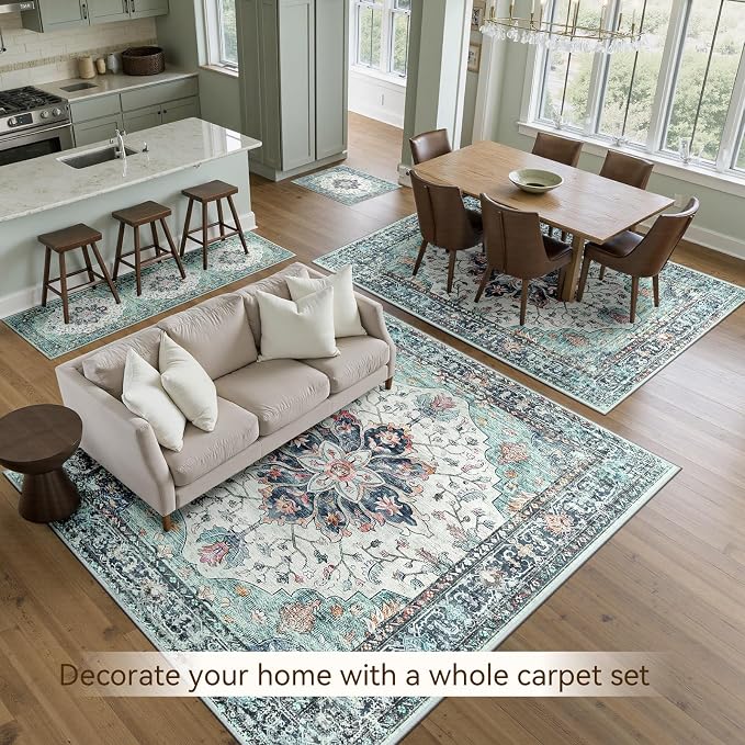 RELEANY Area Rugs 9'x12' Washable Non-Slip, Floral Vintage Distress Print - Image 4