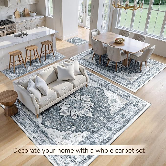 RELEANY Area Rugs 6'x8' Washable Non-Slip, Floral Vintage Distress Print - Image 7