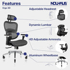 Nouhaus Ergo3D Ergonomic Office Chair Lumbar Support Mesh Office Chair - Image 3