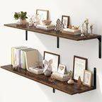 Fun Memories Rustic Brown 12 Inch Deep Floating Shelves Set of 2, Wall Mounted by FunMemories