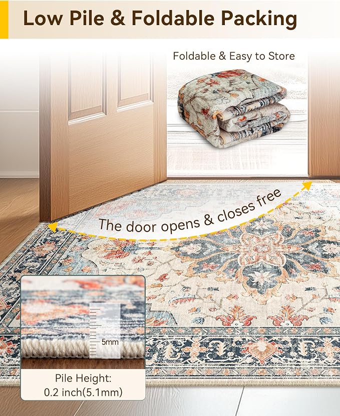 RELEANY Area Rugs 3'x7' Runner Rug Non Slip Washable - Image 6