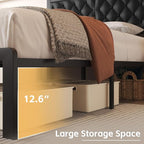 Fluest Full Bed Frame with Headboard PU Leather Upholstered Bed Frame Platform - Image 5