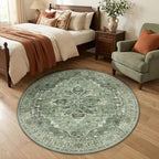 RELEANY Area Rugs Round 4ft Washable Non-Slip, Floral Vintage Distress Print - Image 3