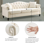 2 Piece Beige Velvet Chesterfield Sofa Set - Image 6