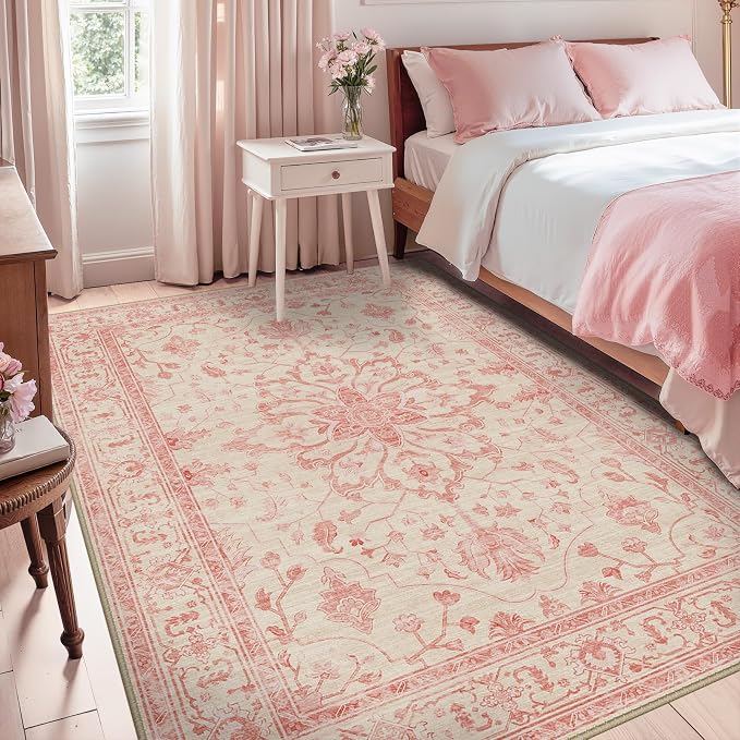 RELEANY Area Rugs 5'x7' Washable Non-Slip, Floral Vintage Distress Print - Image 3