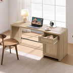 SICOTAS Rattan Home Office Desk, 2 Pieces 59" Boho Executive Desk - Image 6