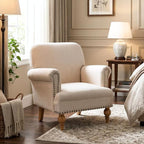 Beige Linen Fabric Accent Chair, Modern Farmhouse Upholstered Armchair - Image 6