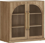 BELLEZE 3 Tier Bookshelf with Arched Glass Door, Modern Display Bookcase Shelf - Image 8