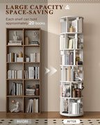 6-Tier Solid Wood Rotating Bookshelf on Wheels, 360° Spinning Book Shelf Tower - Image 3