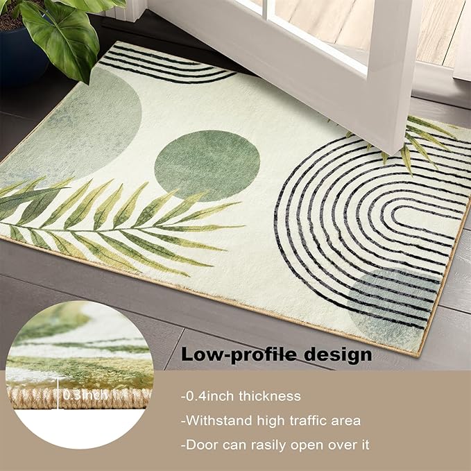 RoomTalks Mid Century Modern Washable Rug, Abstract Tropical Leaves Thin Shaggy - Image 8