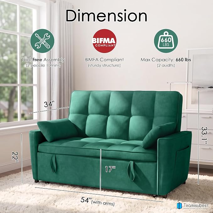 54'' Sleeper Sofa Bed, Convertible Pull Out Couch Futon - Image 2