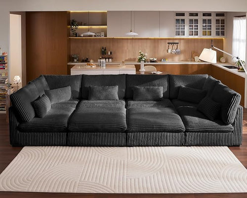 154" Oversized Corduroy Couch Modular Sectional Sofa, Washable Cloud Couch by CHICHOUSE