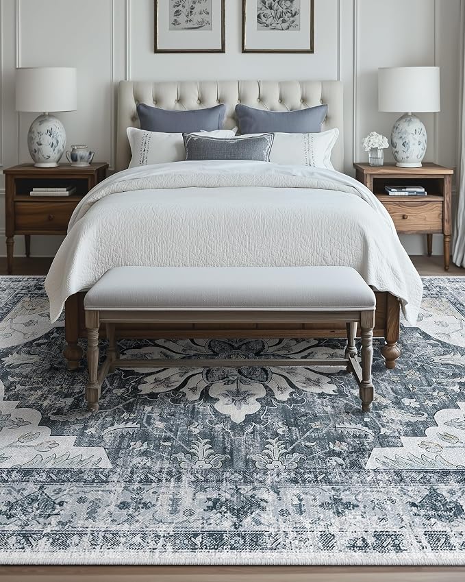 RELEANY Area Rugs 8'x10' Washable Non-Slip, Floral Vintage Distress Print - Image 2