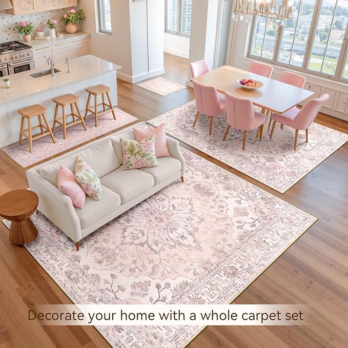 RELEANY Area Rugs 6'x8' Washable Non-Slip, Floral Vintage Distress Print - Image 8