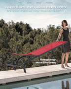 Lounge Chair Outdoor with Wheels, Aluminum Patio Chaise Lounge Chair with 5 - Image 3