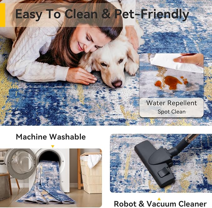 RELEANY Washable Area Rugs 8ft Non-Slip Modern Abstract Soft - Image 4