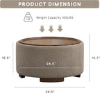 29.5 Inch Round Storage Ottoman Coffee Table, Modern Circle Coffee Table - Image 2